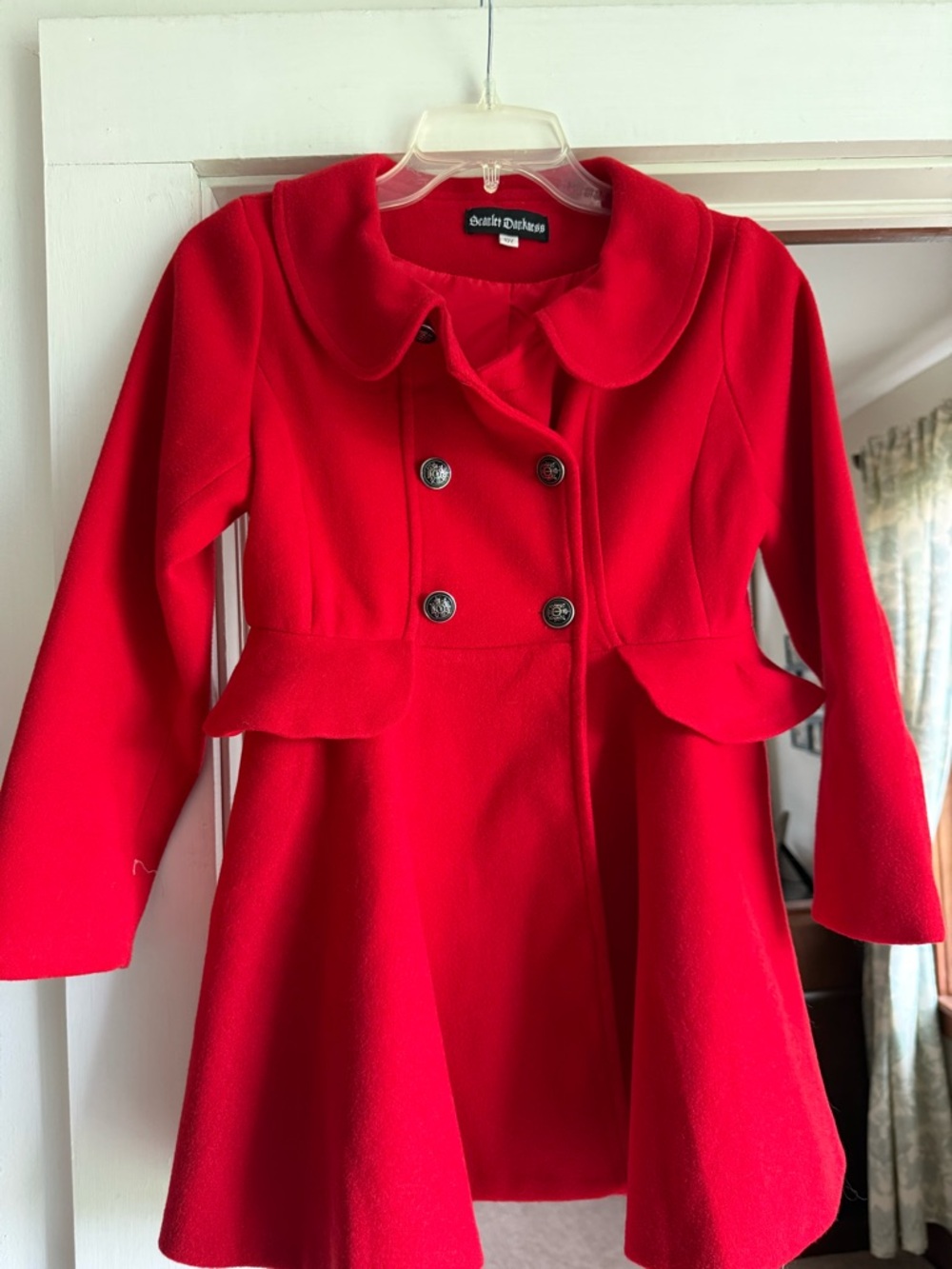 Scarlett Darkness Girls size 10y Red Double-Breasted Peplum Coat -